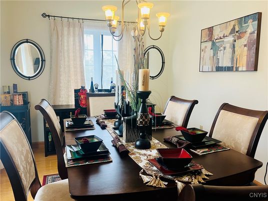 Chandelier, Dining room, Interior, Wood Texture Flooring