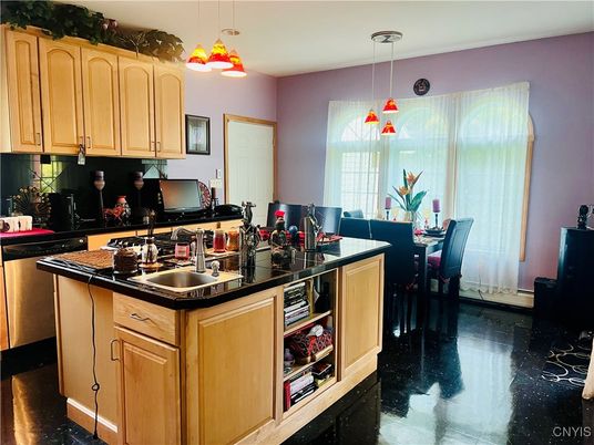 Dining room, Interior, Kitchen, Pendant Lights, Wood Texture Flooring