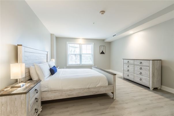 Bedroom, Interior, Recessed Lighting, Wood Texture Flooring