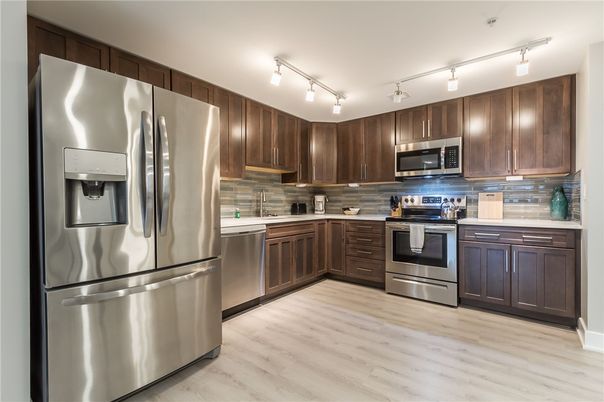 Interior, Kitchen, Stainless Steel Appliances, Wood Texture Flooring