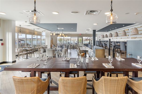 Dining room, Interior, Pendant Lights, Recessed Lighting, Wood Texture Flooring