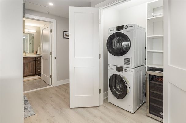 Interior, Recessed Lighting, Utility Closets, Washer, Wood Texture Flooring
