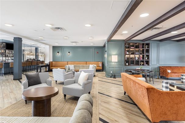 Dining room, Interior, Living room, Pendant Lights, Recessed Lighting, Wood Texture Flooring