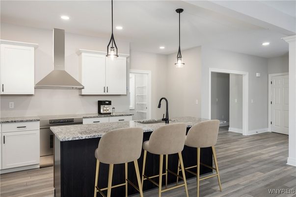 Interior, Kitchen, Pendant Lights, Recessed Lighting, Wood Texture Flooring