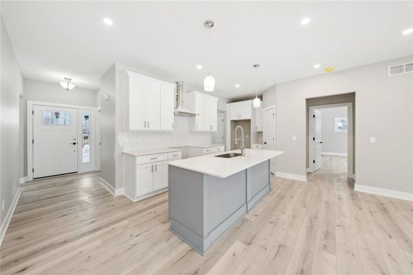 Interior, Kitchen, Pendant Lights, Recessed Lighting, Wood Texture Flooring