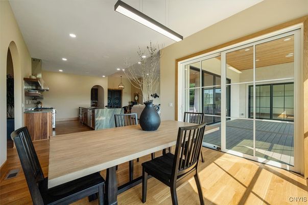 Dining room, Interior, Kitchen, Recessed Lighting, Wood Texture Flooring