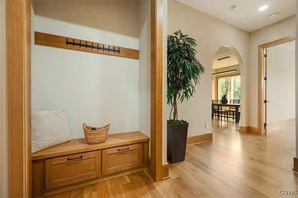 Dining room, Interior, Recessed Lighting, Wood Texture Flooring
