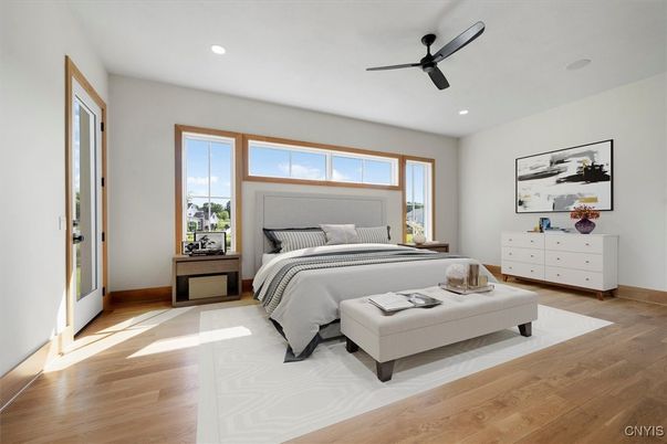 Bedroom, Interior, Recessed Lighting, Wood Texture Flooring