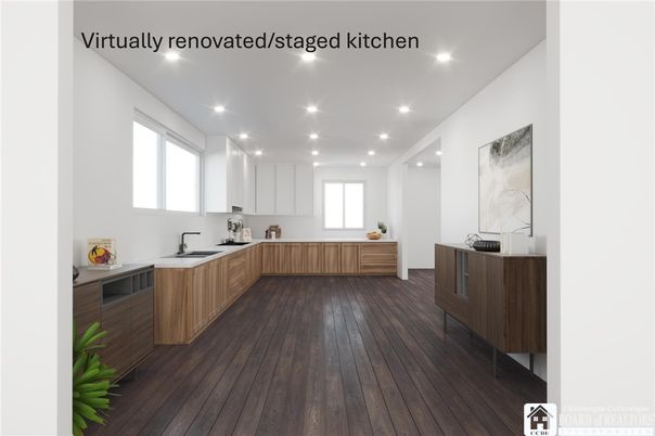 Interior, Kitchen, Recessed Lighting, Wood Texture Flooring