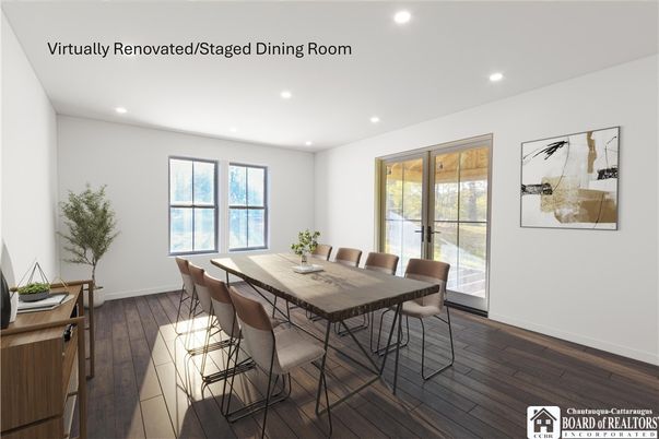 Dining room, Interior, Recessed Lighting, Wood Texture Flooring