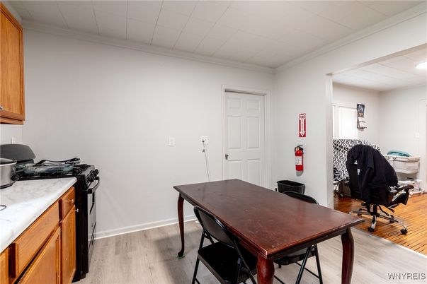 Dining room, Interior, Recessed Lighting, Wood Texture Flooring