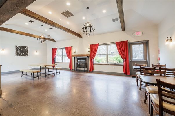 Dining room, Interior, Pendant Lights, Recessed Lighting, Wooden Beams