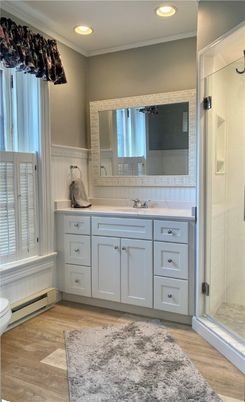 Bathroom, Interior, Recessed Lighting, Wood Texture Flooring