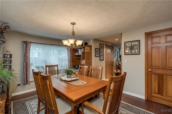 Chandelier, Dining room, Interior, Recessed Lighting, Wood Texture Flooring
