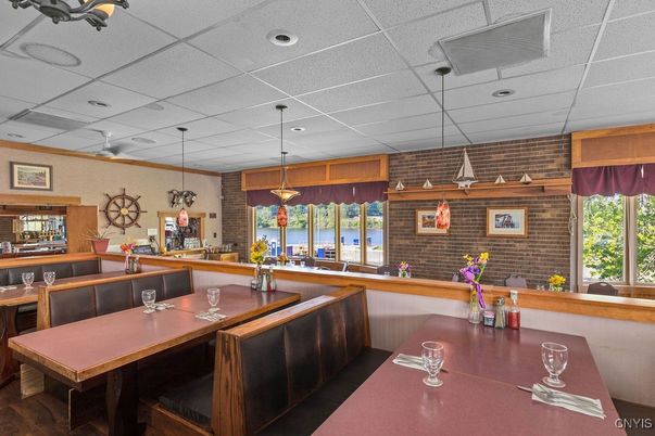Dining room, Interior, Pendant Lights, Recessed Lighting, Stone Walls