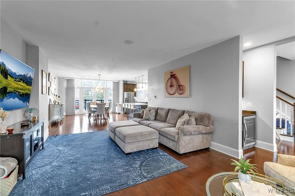 Dining room, Interior, Kitchen, Living room, Pendant Lights, Recessed Lighting, Wood Texture Flooring