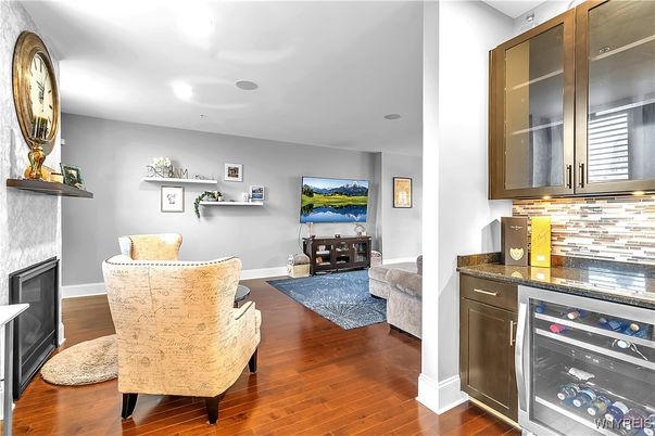 Fireplace, Interior, Recessed Lighting, Wood Texture Flooring