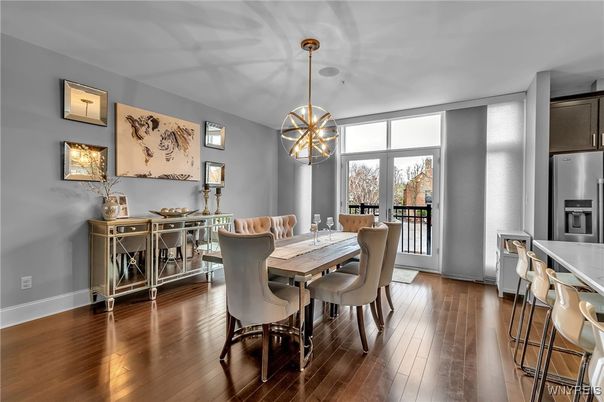Dining room, Interior, Pendant Lights, Wood Texture Flooring
