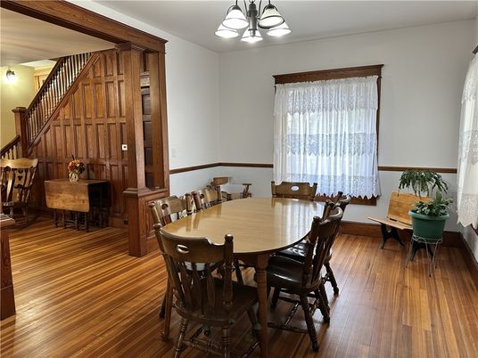 Chandelier, Dining room, Interior, Wood Texture Flooring