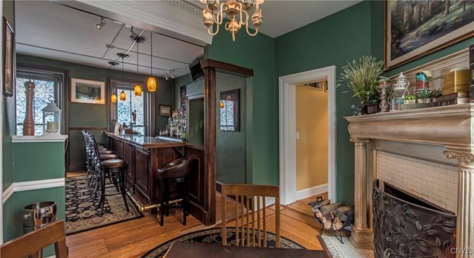 Fireplace, Interior, Pendant Lights, Wood Texture Flooring