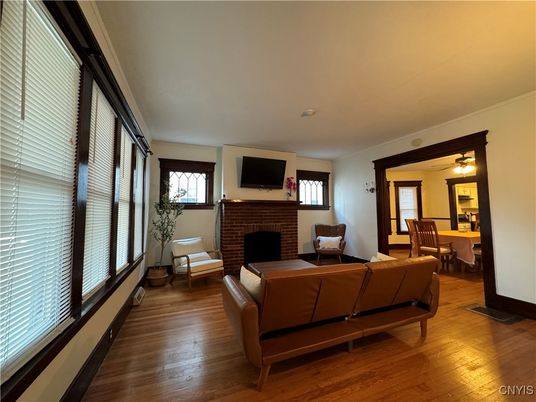 Dining room, Fireplace, Interior, Living room, Wood Texture Flooring