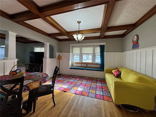 Fireplace, Interior, Pendant Lights, Wooden Beams, Wood Texture Flooring