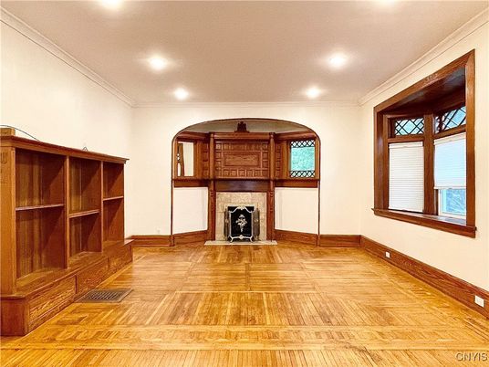 Fireplace, Interior, Recessed Lighting, Wood Texture Flooring