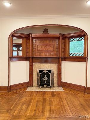 Fireplace, Interior, Recessed Lighting, Wood Texture Flooring