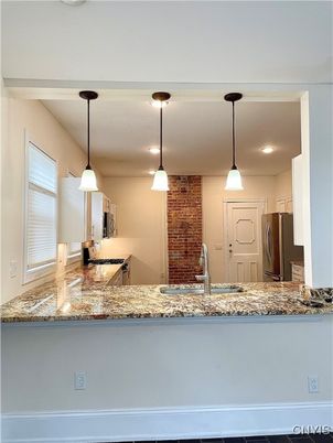 Interior, Kitchen, Pendant Lights, Recessed Lighting, Stone Walls
