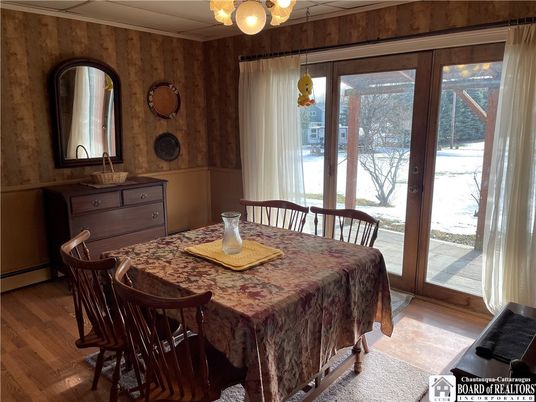 Dining room, Interior, Pendant Lights, Wood Texture Flooring