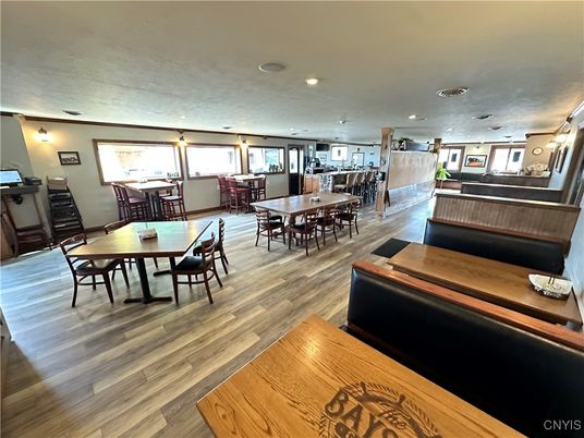 Dining room, Interior, Recessed Lighting, Wood Texture Flooring