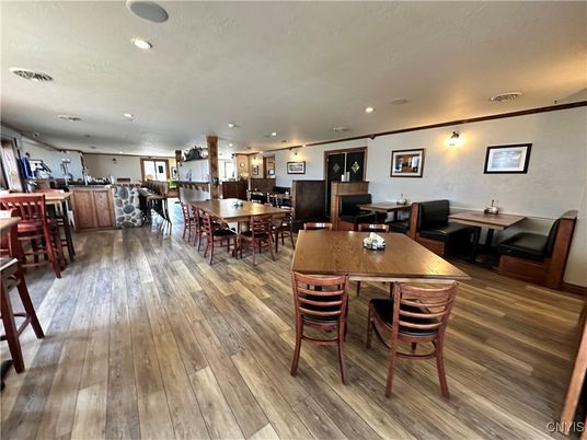 Dining room, Interior, Recessed Lighting, Wood Texture Flooring