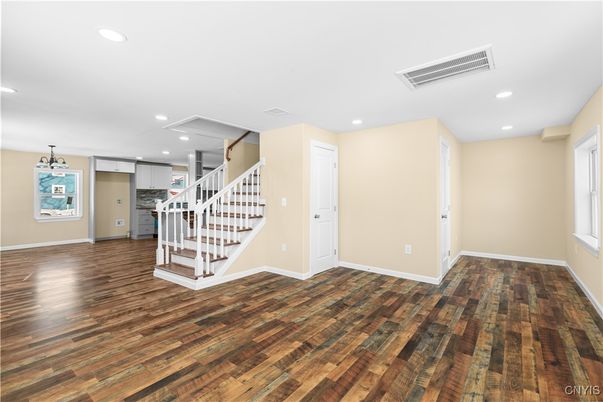 Empty room, Interior, Recessed Lighting, Wood Texture Flooring