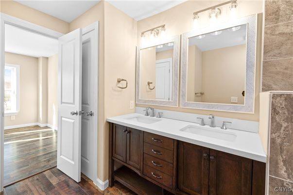 Bathroom, Dual Sink Vanities, Interior, Wood Texture Flooring