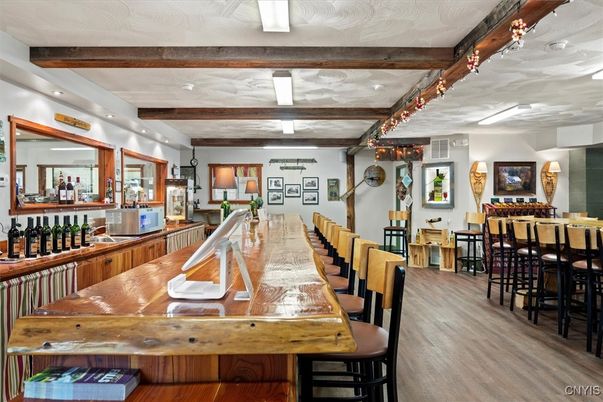 Dining room, Interior, Recessed Lighting, Wooden Beams, Wood Texture Flooring