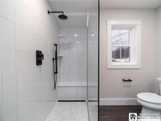 Bathroom, Glass Shower, Interior, Wood Texture Flooring