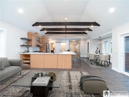 Dining room, Interior, Kitchen, Living room, Pendant Lights, Recessed Lighting, Wooden Beams