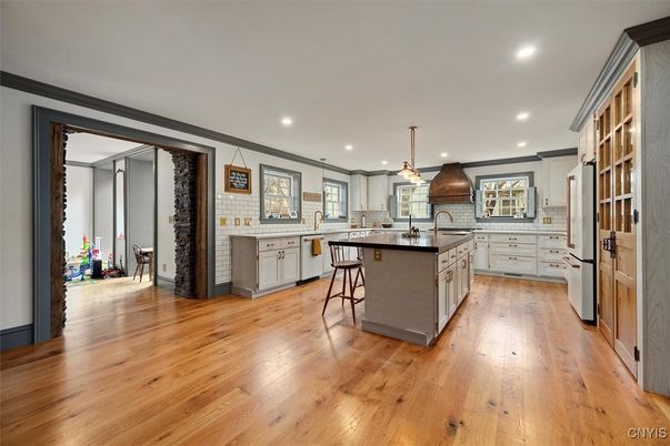 Interior, Kitchen, Pendant Lights, Recessed Lighting, Wood Texture Flooring