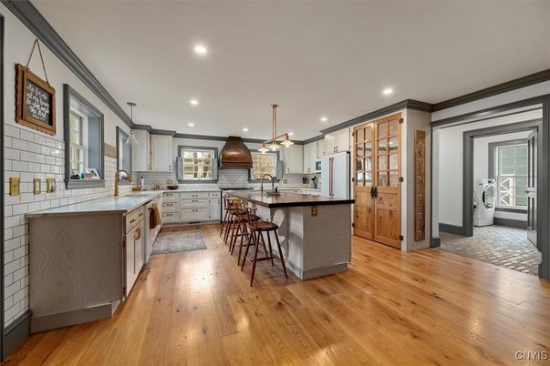 Interior, Kitchen, Pendant Lights, Recessed Lighting, Wood Texture Flooring