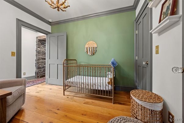 Bedroom, Chandelier, Interior, Wood Texture Flooring