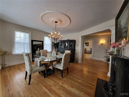 Chandelier, Dining room, Interior, Wood Texture Flooring