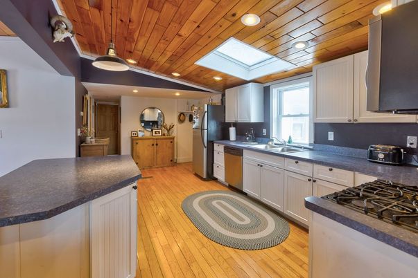 Interior, Kitchen, Recessed Lighting, Wooden Ceilings, Wood Texture Flooring