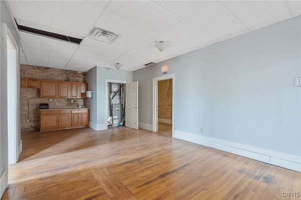 Empty room, Interior, Kitchen, Stone Walls, Wood Texture Flooring