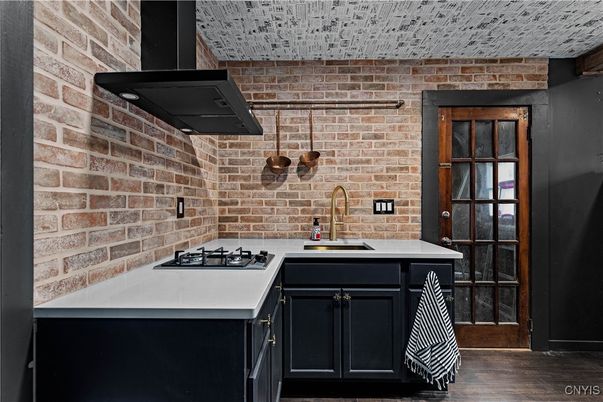 Interior, Kitchen, Stone Walls, Wood Texture Flooring