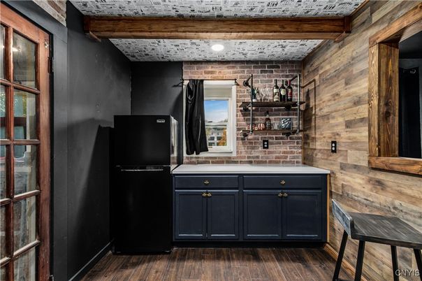 Interior, Kitchen, Recessed Lighting, Stone Walls, Wooden Beams, Wood Texture Flooring, Wooden Walls