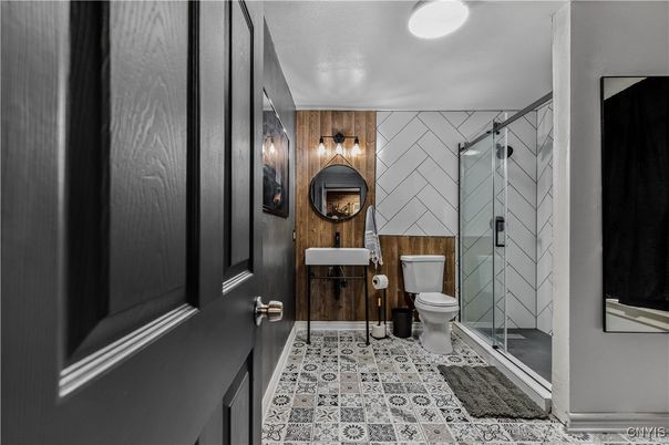 Bathroom, Glass Shower, Interior, Wooden Walls
