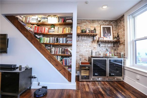 Interior, Recessed Lighting, Stone Walls, Wood Texture Flooring