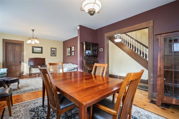 Dining room, Interior, Pendant Lights, Wood Texture Flooring