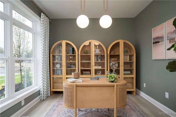 Home Office, Interior, Pendant Lights, Wood Texture Flooring