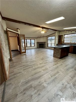 Empty room, Fireplace, Interior, Recessed Lighting, Wood Texture Flooring